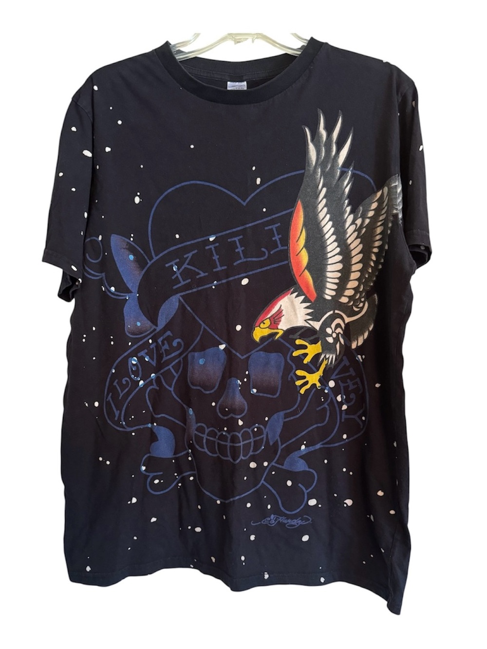 Ed Hardy Vintage Men’s Black Short Sleeve Tee with Eagle & Skull Graphic